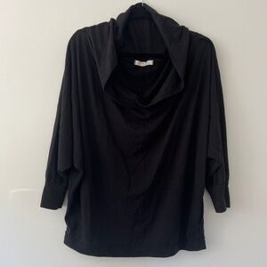 We the Free Black Open Cowl Neck Dolman Silho Slub Tee Yoga Workout Size Large